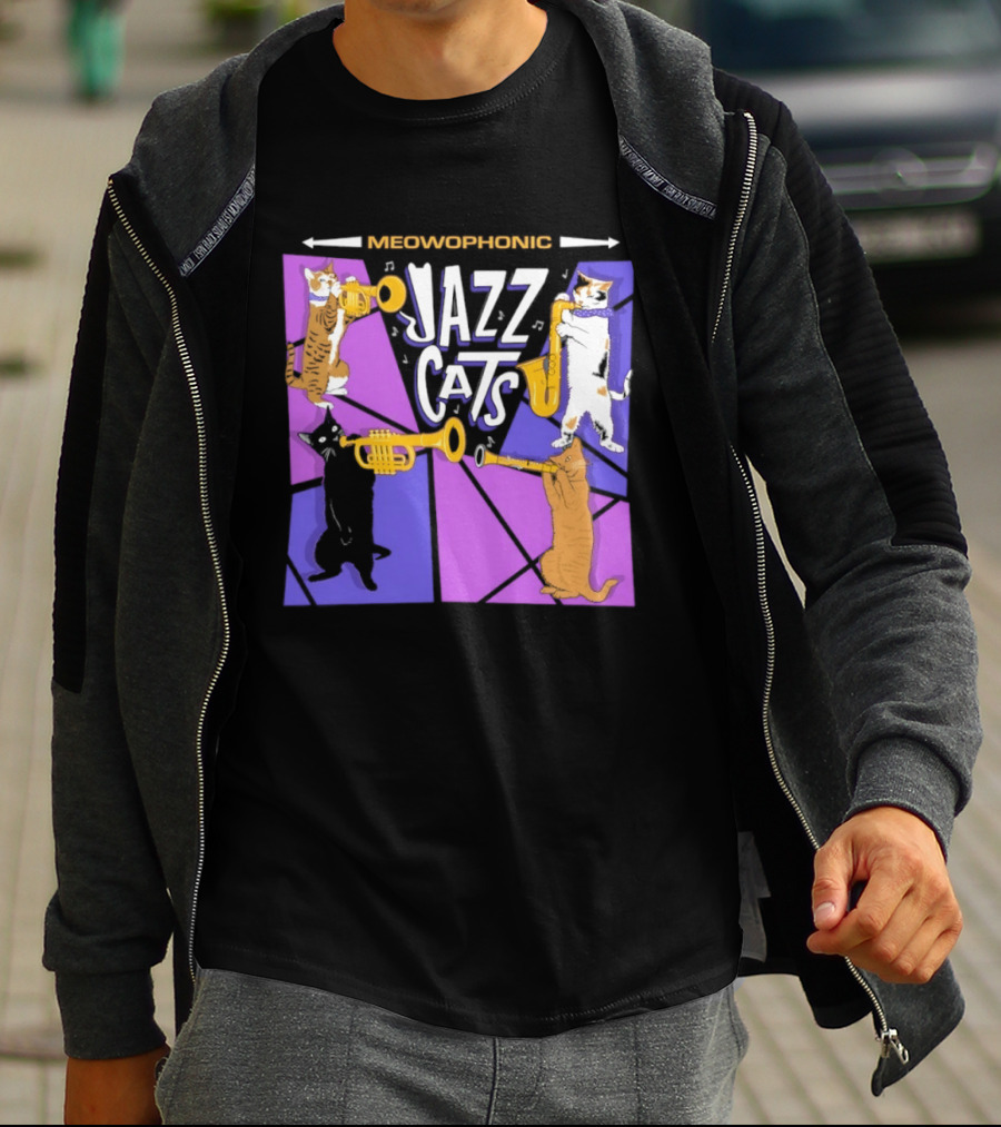 Meowophonic Jazz Cats Playing Trumpets And Saxophones T-Shirt