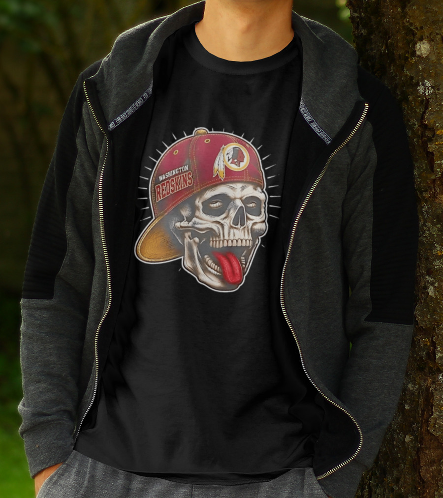Washington Redskins Football Skull Tongue Out Cap T-Shirt