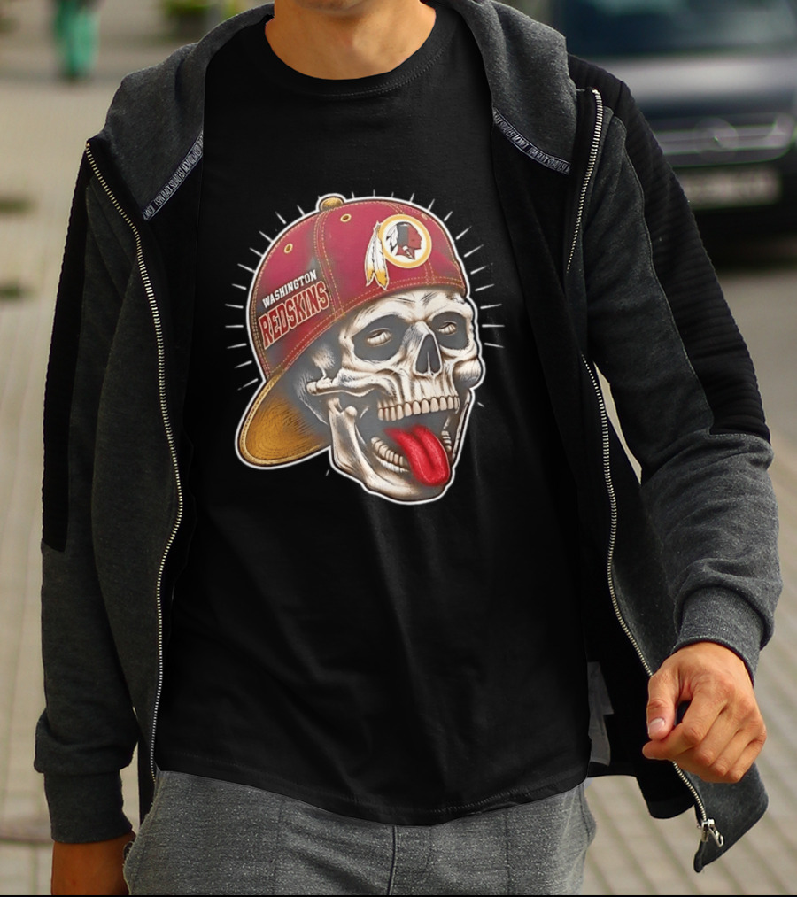 Washington Redskins Football Skull Tongue Out Cap T-Shirt