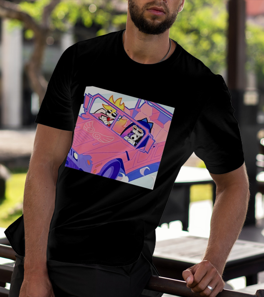 Panty And Stocking With Garterbelt Anime Characters Riding In Pink Car T-Shirt