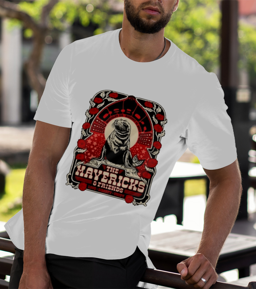 Beverly MA 08.21.2026 The Mavericks Love Liberty Unity Friends Seal And Roses T-Shirt