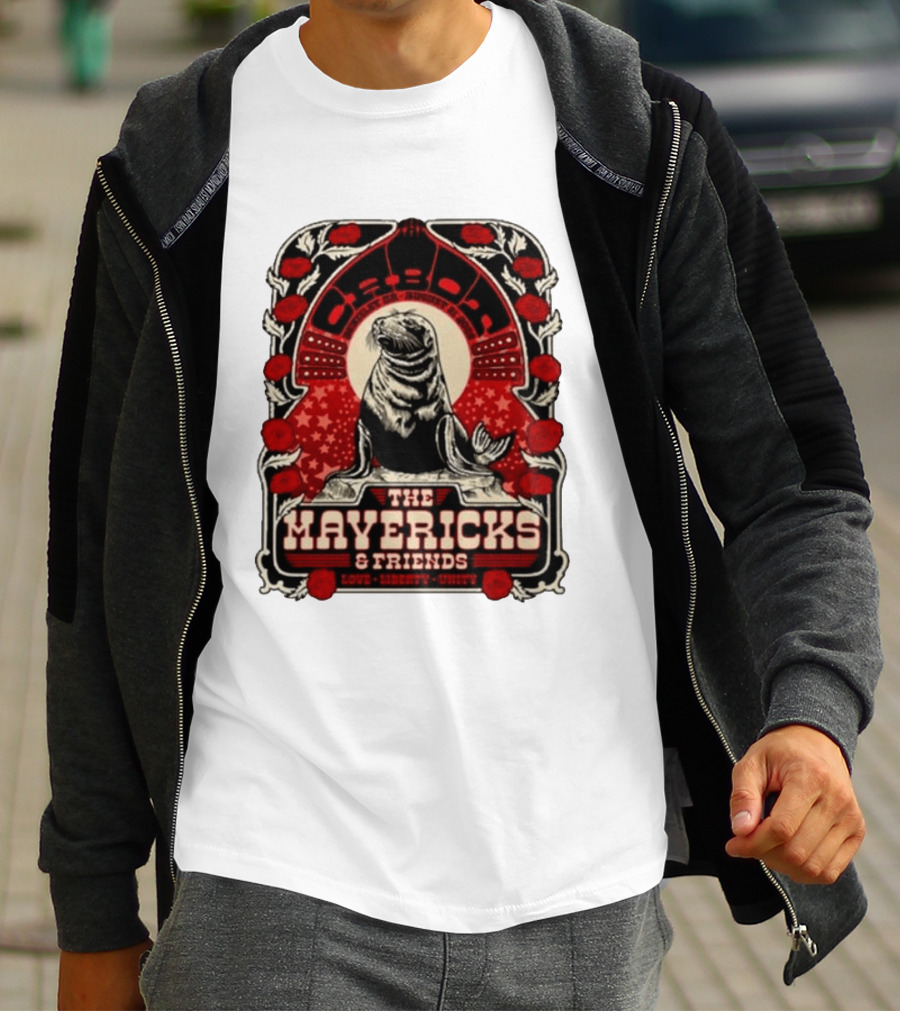 Beverly MA 08.21.2026 The Mavericks Love Liberty Unity Friends Seal And Roses T-Shirt