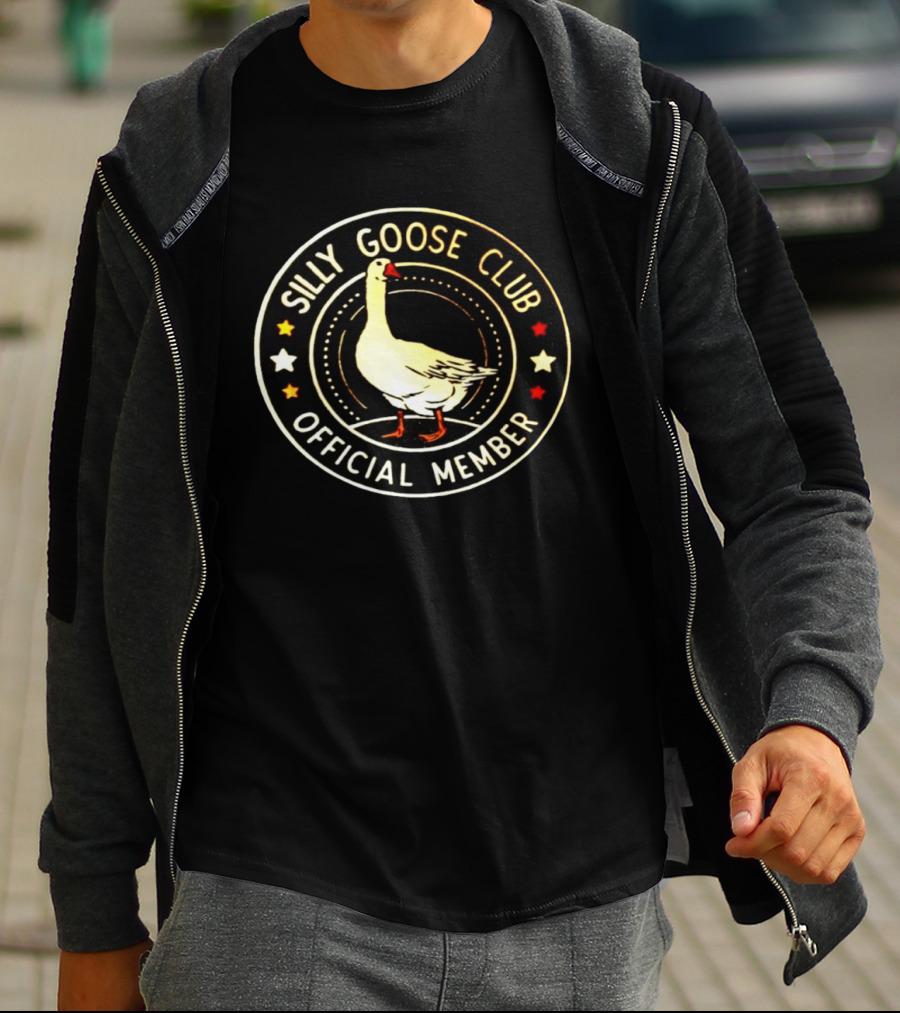Silly Goose Club Official Member Goose Badge With Stars T-Shirt