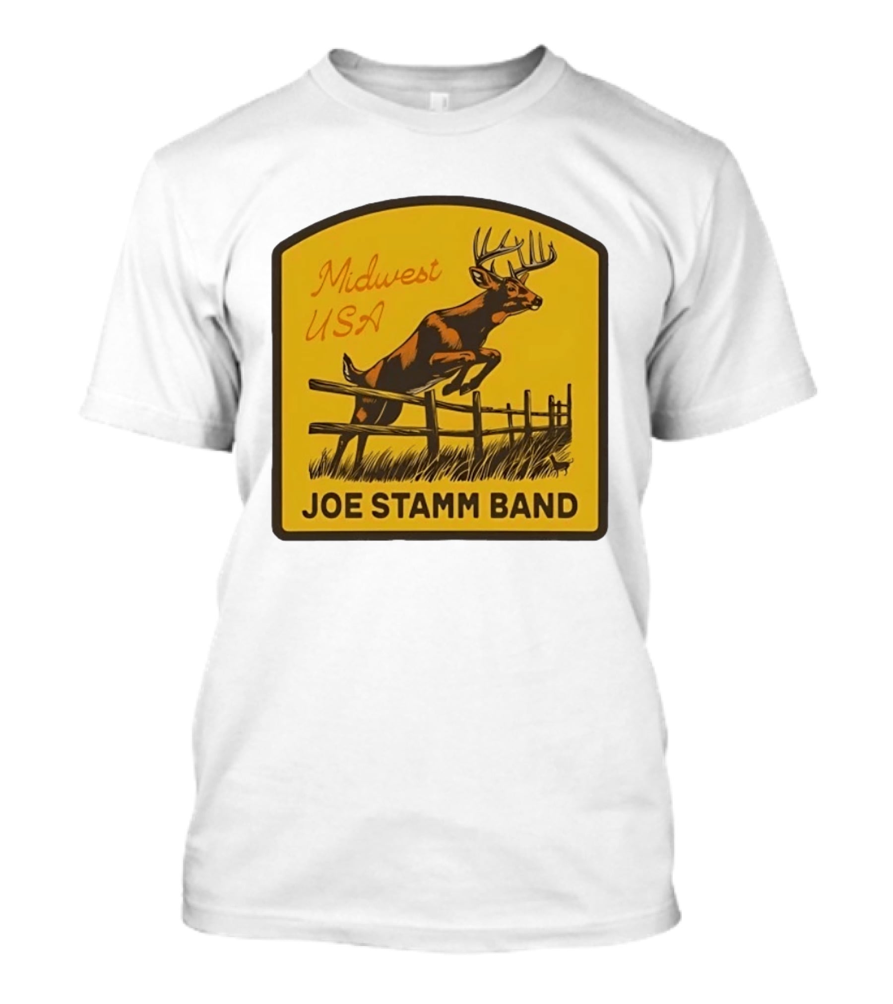 Joe Stamm Band Midwest USA Deer Jumping Fence Over Farm Field T-Shirt