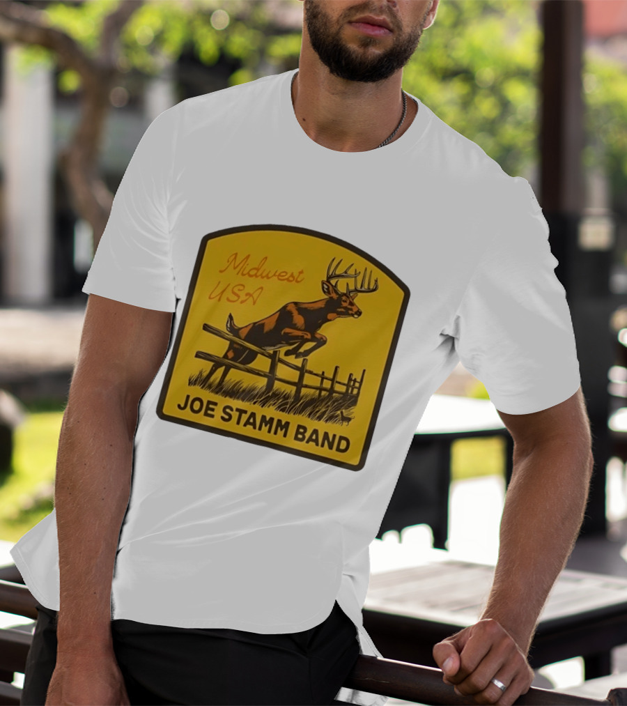 Joe Stamm Band Midwest USA Deer Jumping Fence Over Farm Field T-Shirt