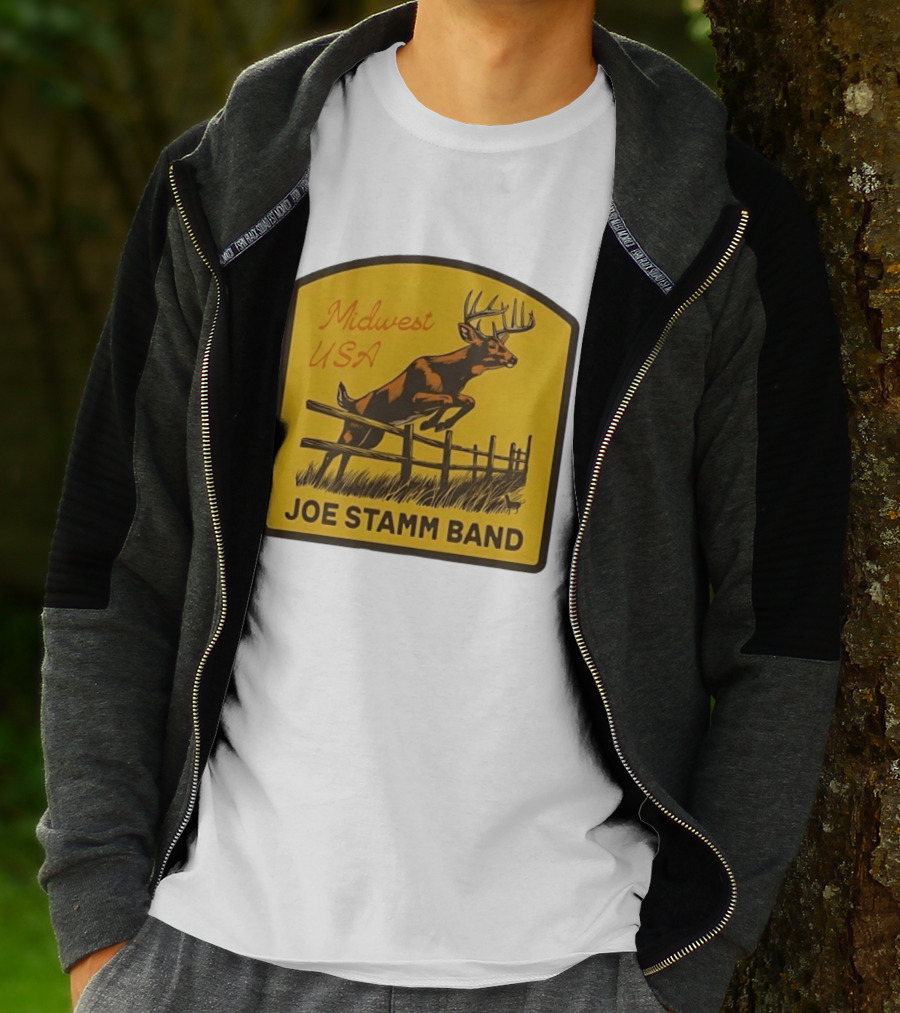 Joe Stamm Band Midwest USA Deer Jumping Fence Over Farm Field T-Shirt