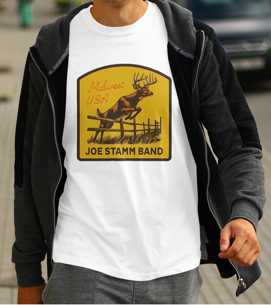 Joe Stamm Band Midwest USA Deer Jumping Fence Over Farm Field T-Shirt
