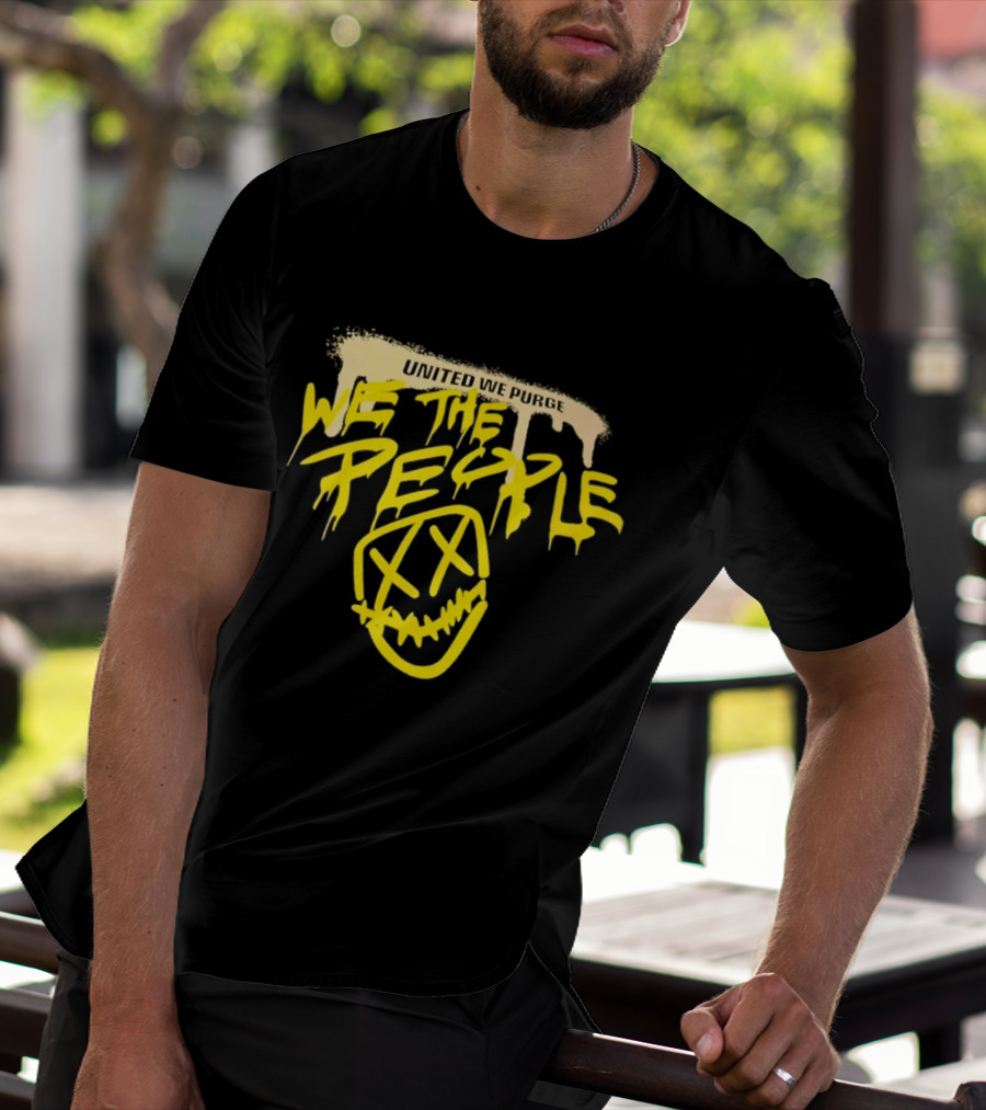United We Purge We The People Horror Movie Mask Dripping Yellow T-Shirt