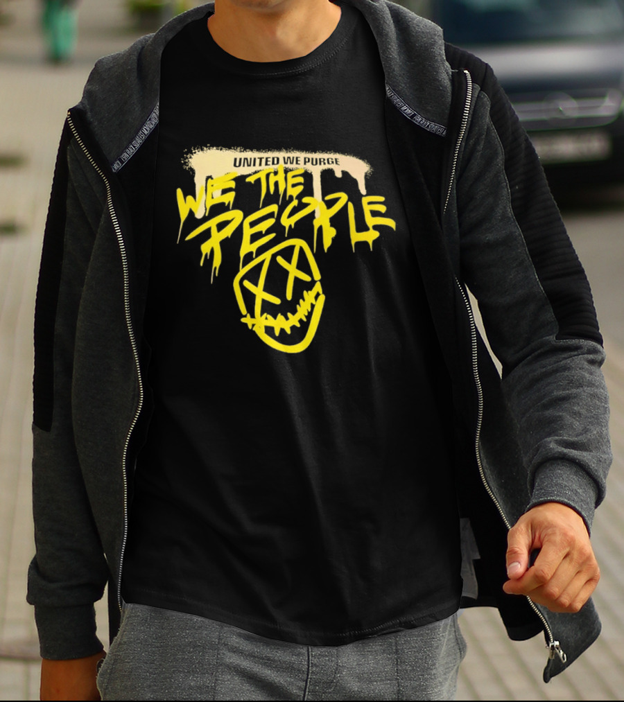 United We Purge We The People Horror Movie Mask Dripping Yellow T-Shirt