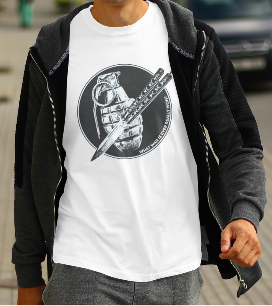 What War Is Ever Really Won Grenade Butterfly Knife T-Shirt