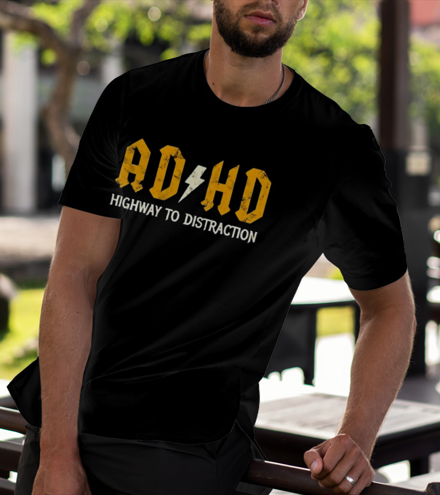 AD HD Highway To Distraction Distressed Lightning Bolt T-Shirt