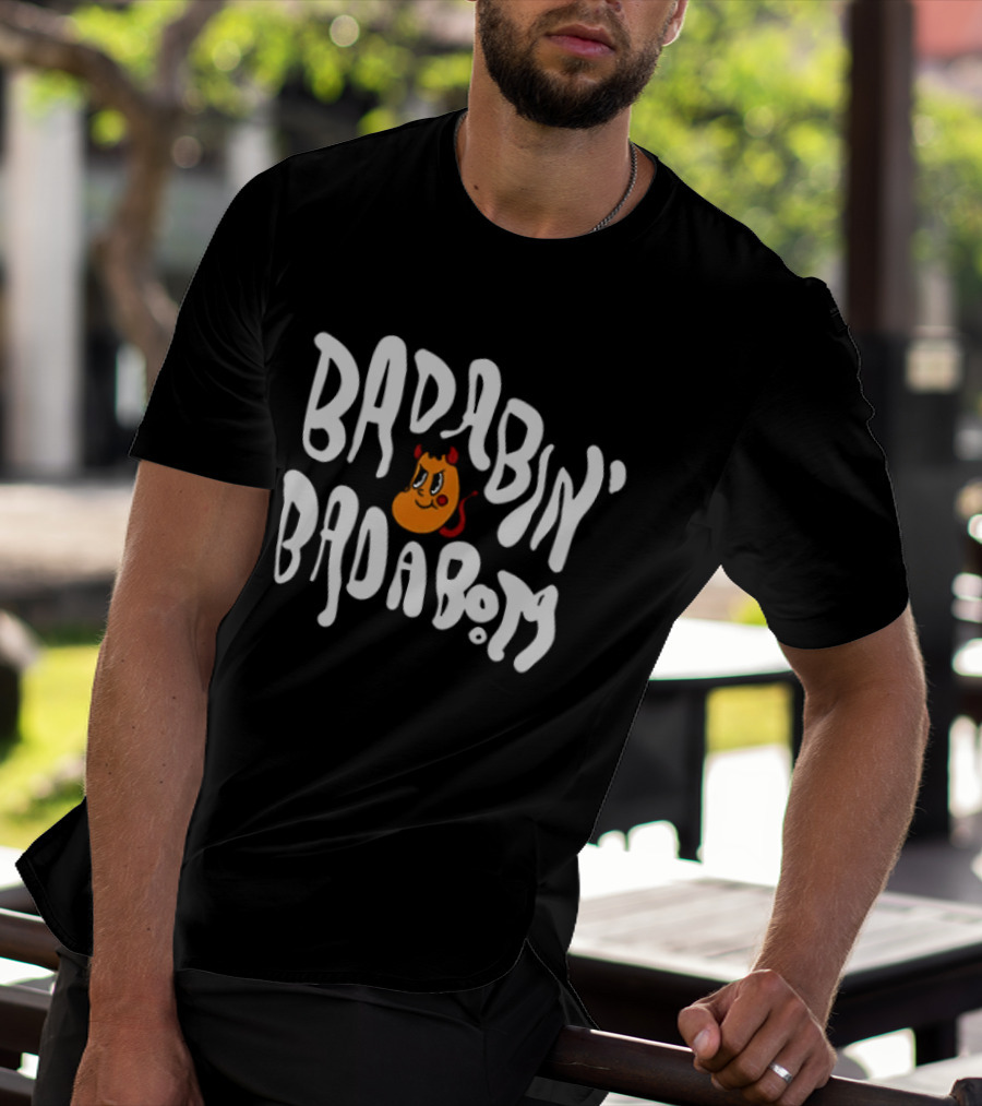 Badabing' Badaboom Cartoon Orange Smiley Face With Devil Horns T-Shirt