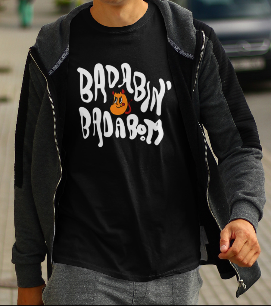 Badabing' Badaboom Cartoon Orange Smiley Face With Devil Horns T-Shirt