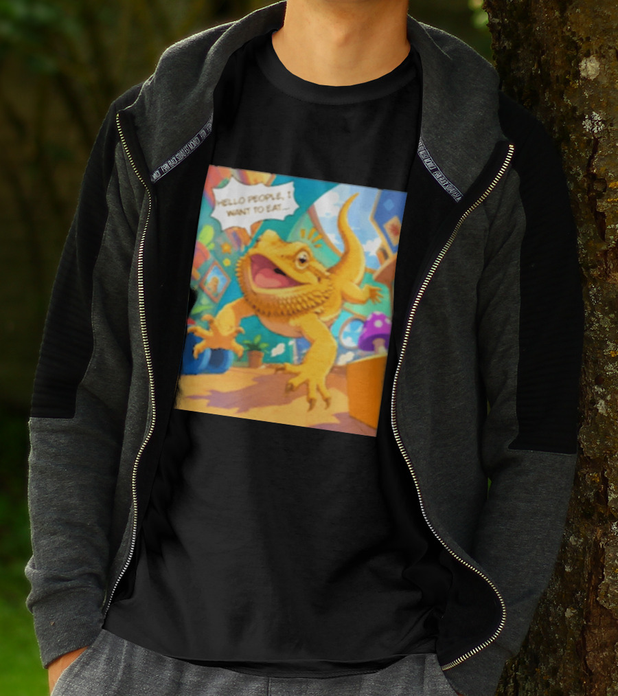 Bearded Dragon Hello People I Want To Eat Funny Lizard Cartoon T-Shirt