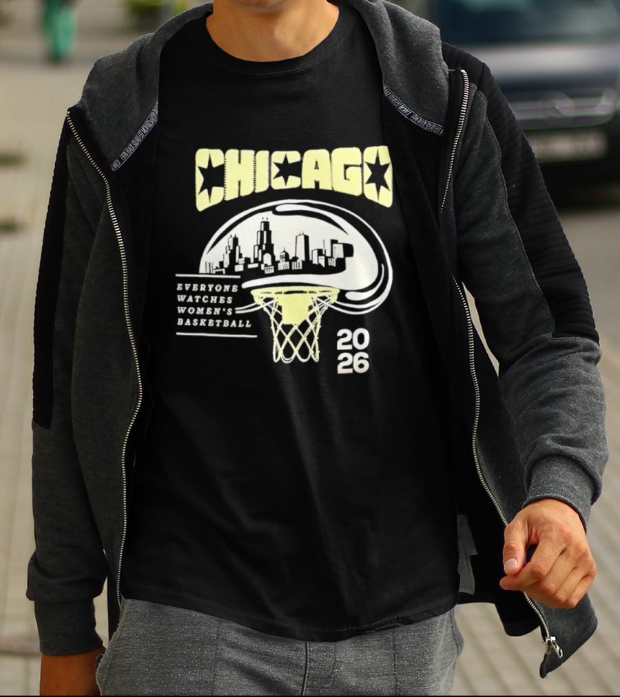 Chicago Everyone Es Women's Basketball 2026 Skyline And Basketball Hoop T-Shirt