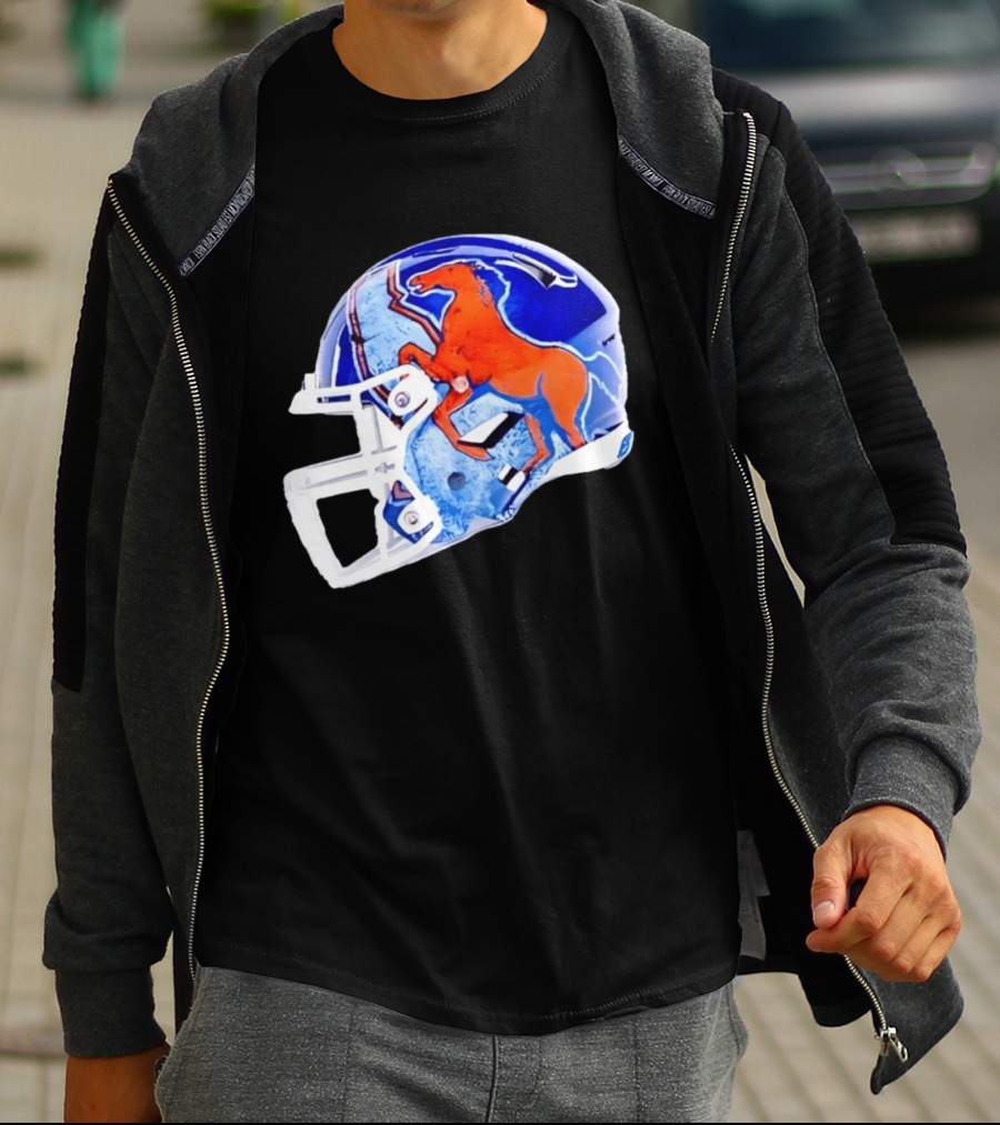 Denver Broncos Horse Helmet Blue And Orange NFL Team Gear T-Shirt