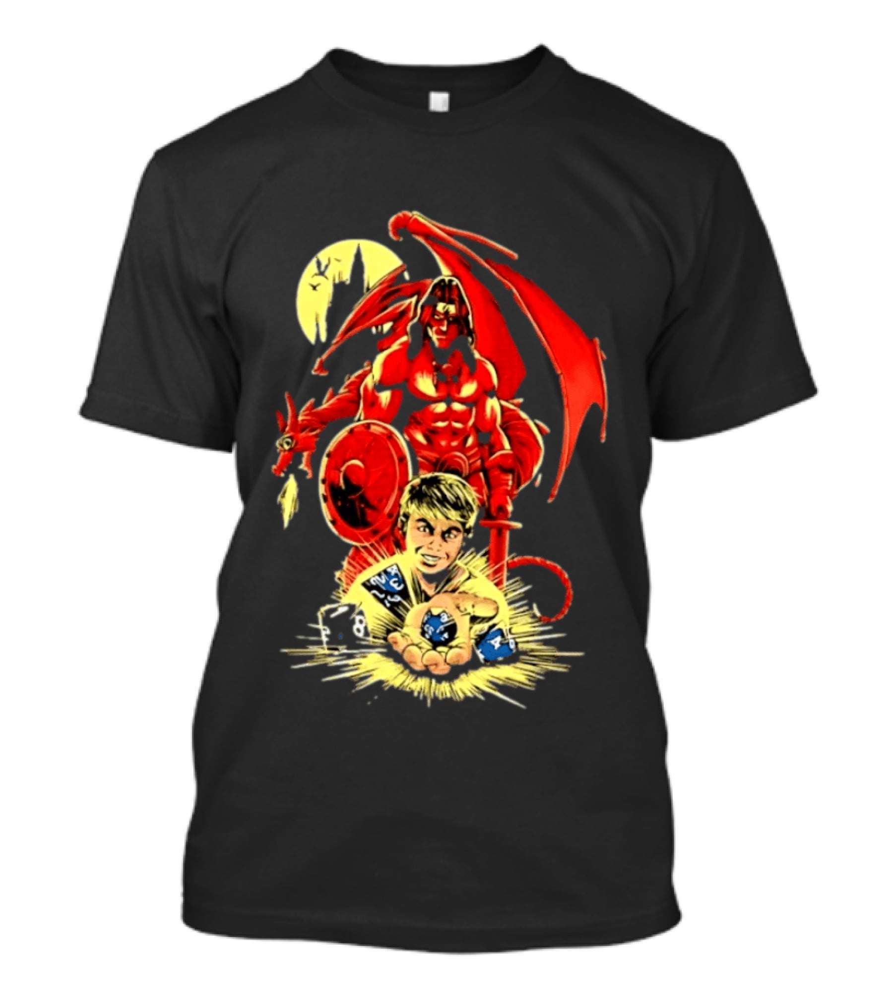 Dungeons And Dragons Player With Red Dragon And Blue Dice Adventure T-Shirt