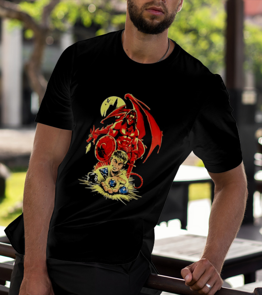 Dungeons And Dragons Player With Red Dragon And Blue Dice Adventure T-Shirt