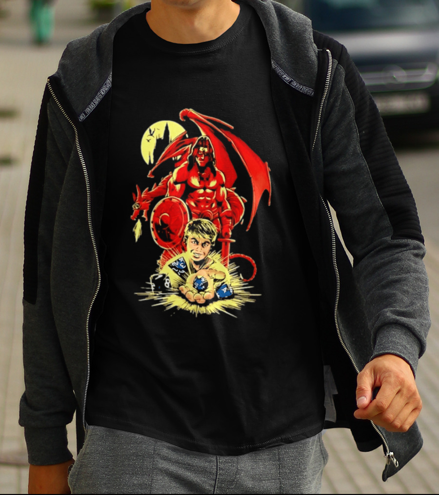 Dungeons And Dragons Player With Red Dragon And Blue Dice Adventure T-Shirt
