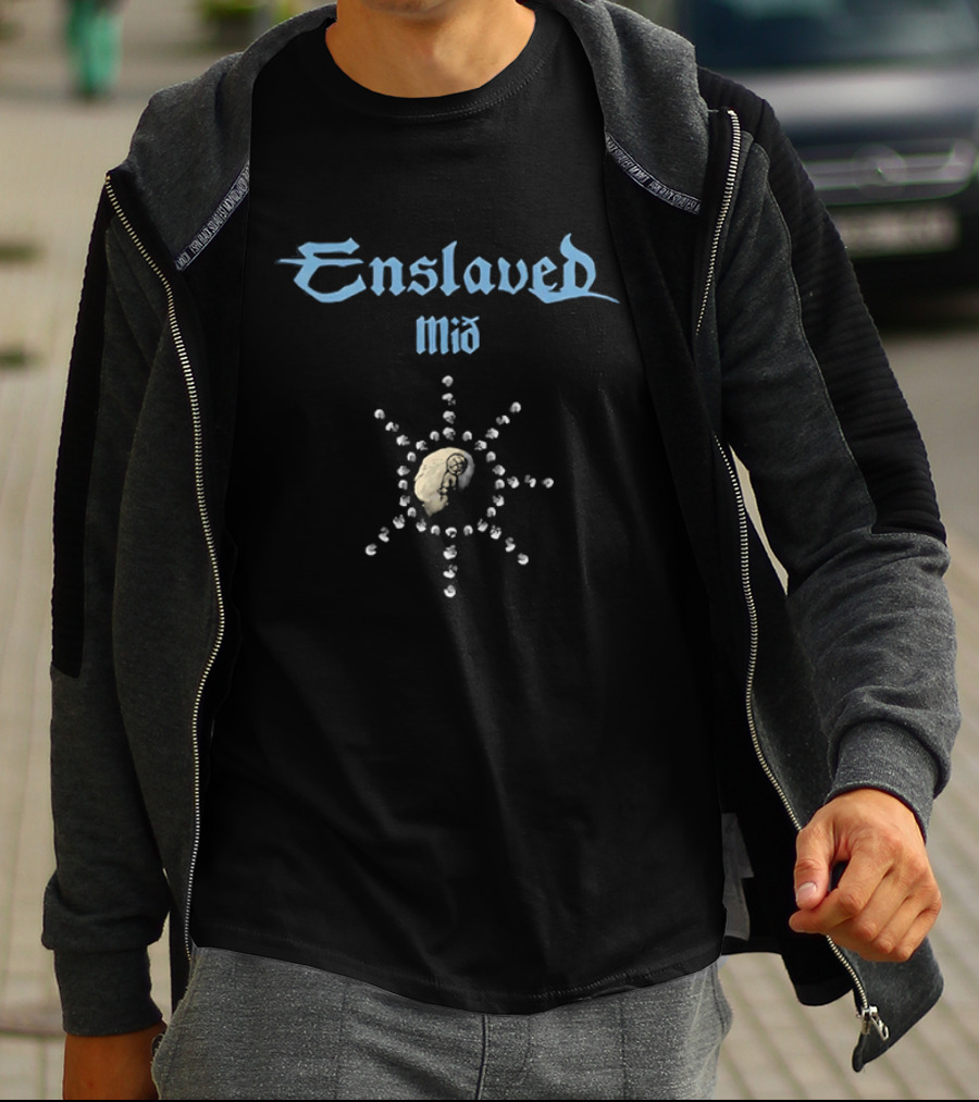 Enslaved Mið Sunburst Symbol Nordic Black Metal Band T-Shirt