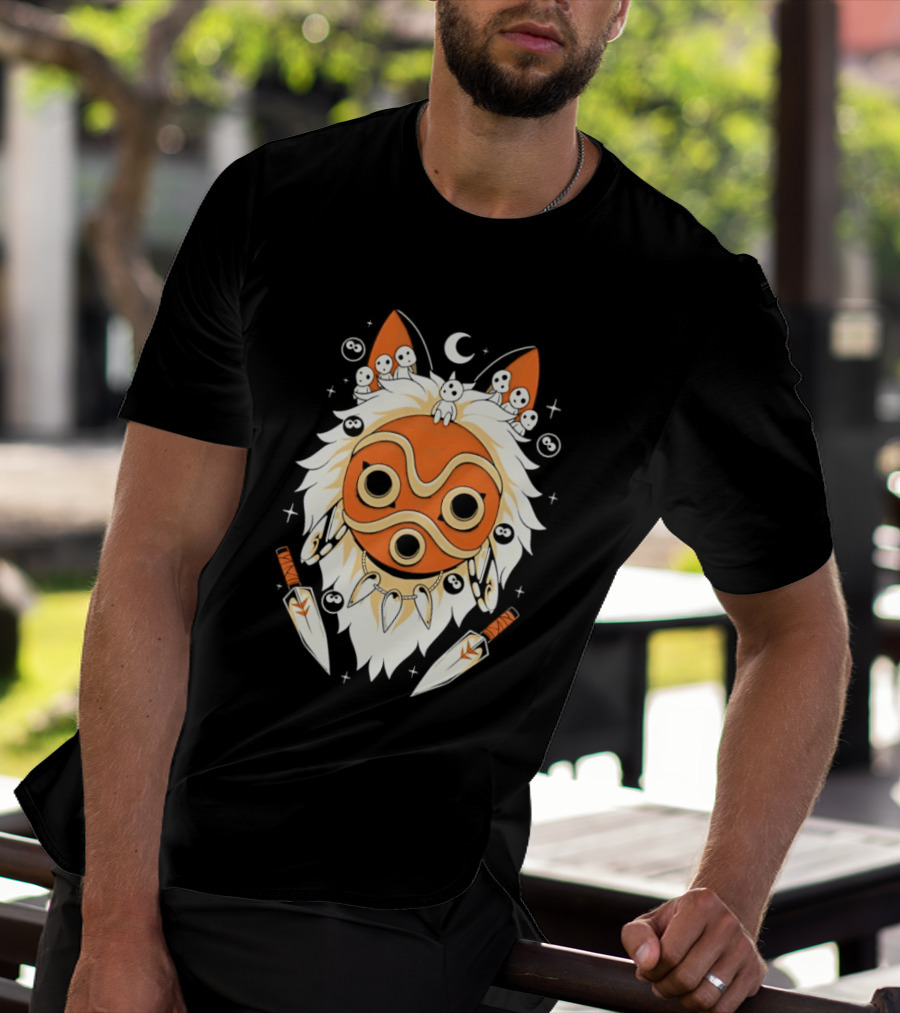 Princess Mononoke Mask Kodama Spirits Crescent Moon Daggers T-Shirt