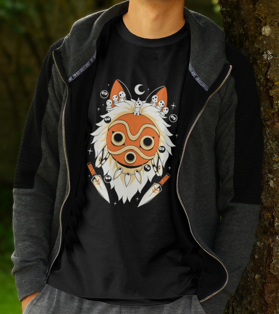 Princess Mononoke Mask Kodama Spirits Crescent Moon Daggers T-Shirt