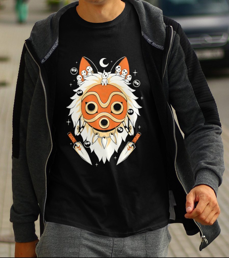 Princess Mononoke Mask Kodama Spirits Crescent Moon Daggers T-Shirt