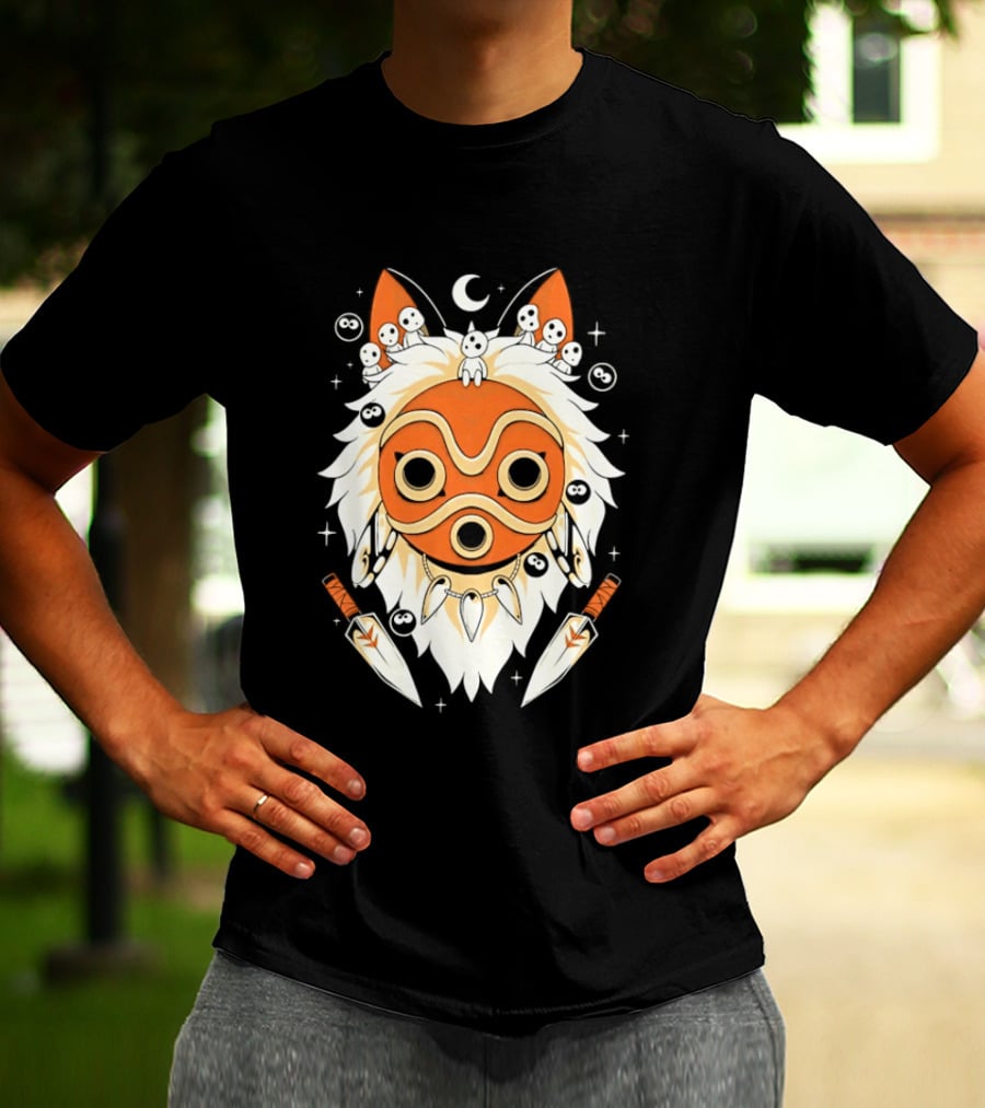 Princess Mononoke Mask Kodama Spirits Crescent Moon Daggers T-Shirt