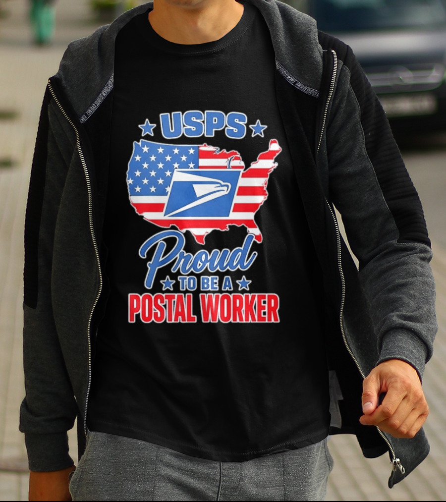 USPS Proud Postal Worker Mail Carrier USA Map T-Shirt