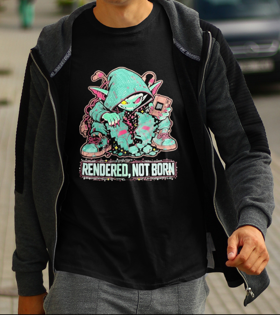 Rendered Not Born Cyber Goblin Gamer Cyberpunk Game Console T-Shirt