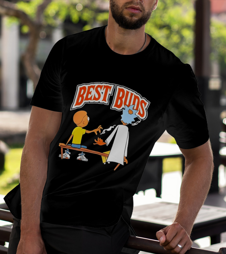 Rick And Morty Best Buds Adult Swim Cartoon Smoking Bench Scene T-Shirt