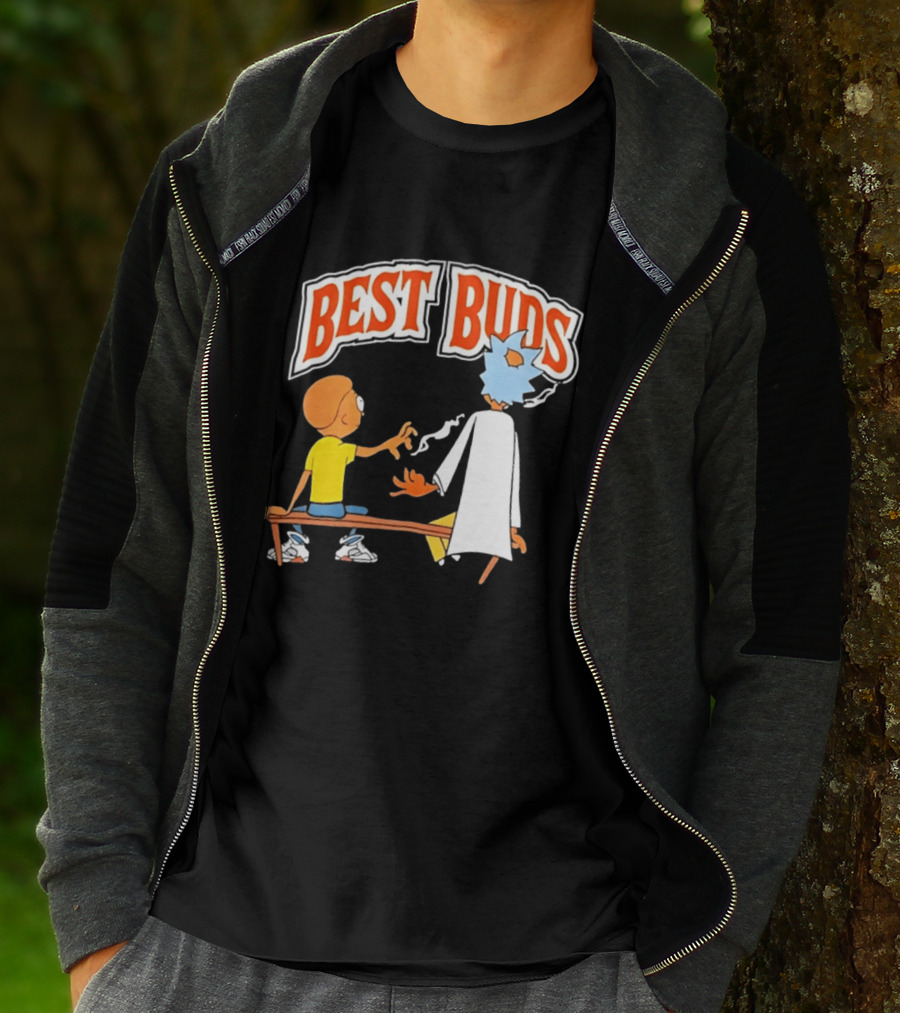 Rick And Morty Best Buds Adult Swim Cartoon Smoking Bench Scene T-Shirt