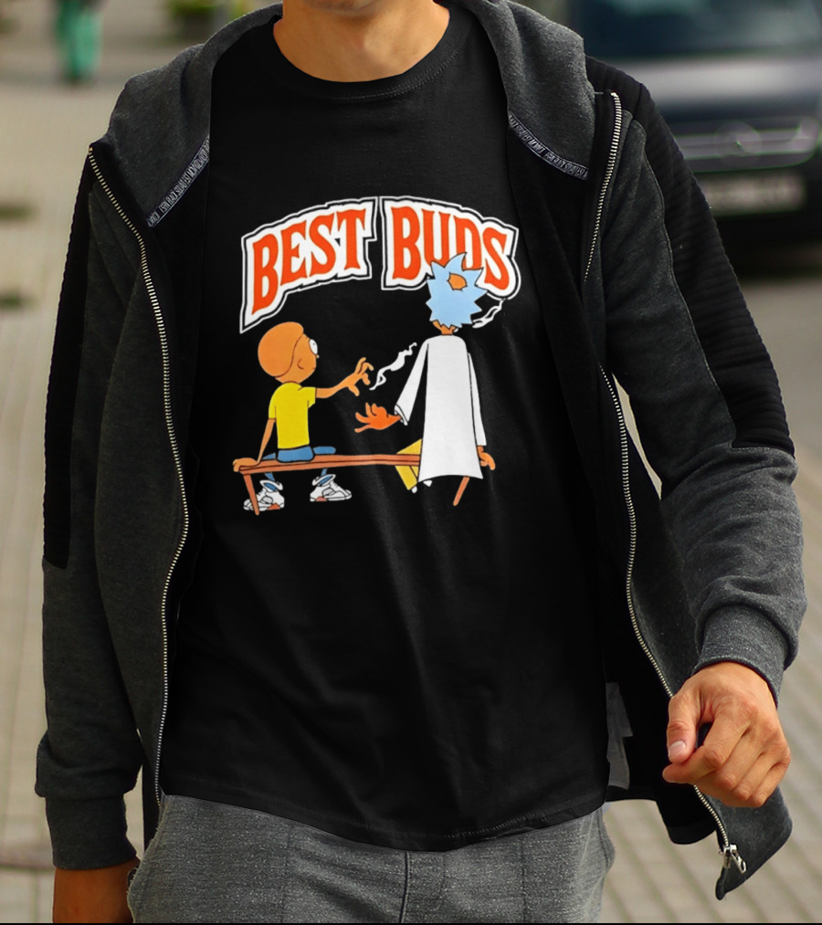 Rick And Morty Best Buds Adult Swim Cartoon Smoking Bench Scene T-Shirt