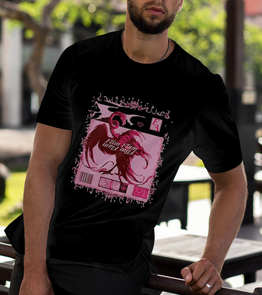 Flim Flam Flamingo Barcode Pink Swirl Border T-Shirt