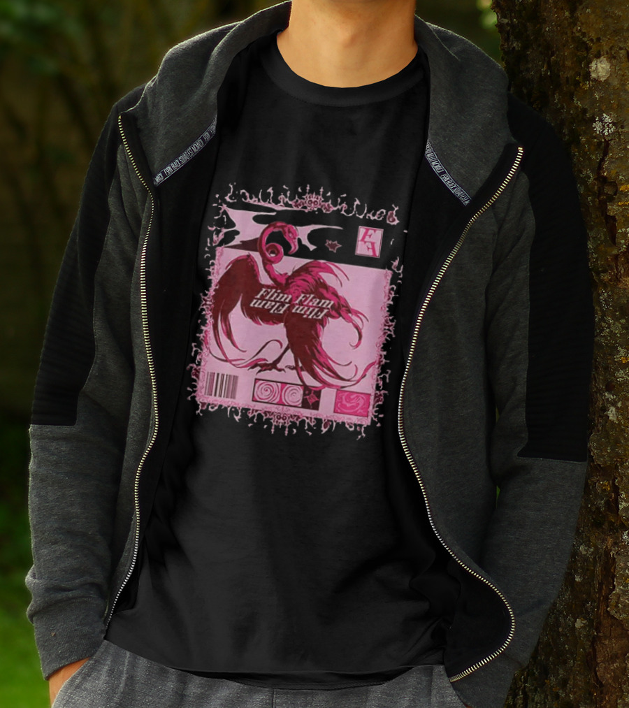 Flim Flam Flamingo Barcode Pink Swirl Border T-Shirt