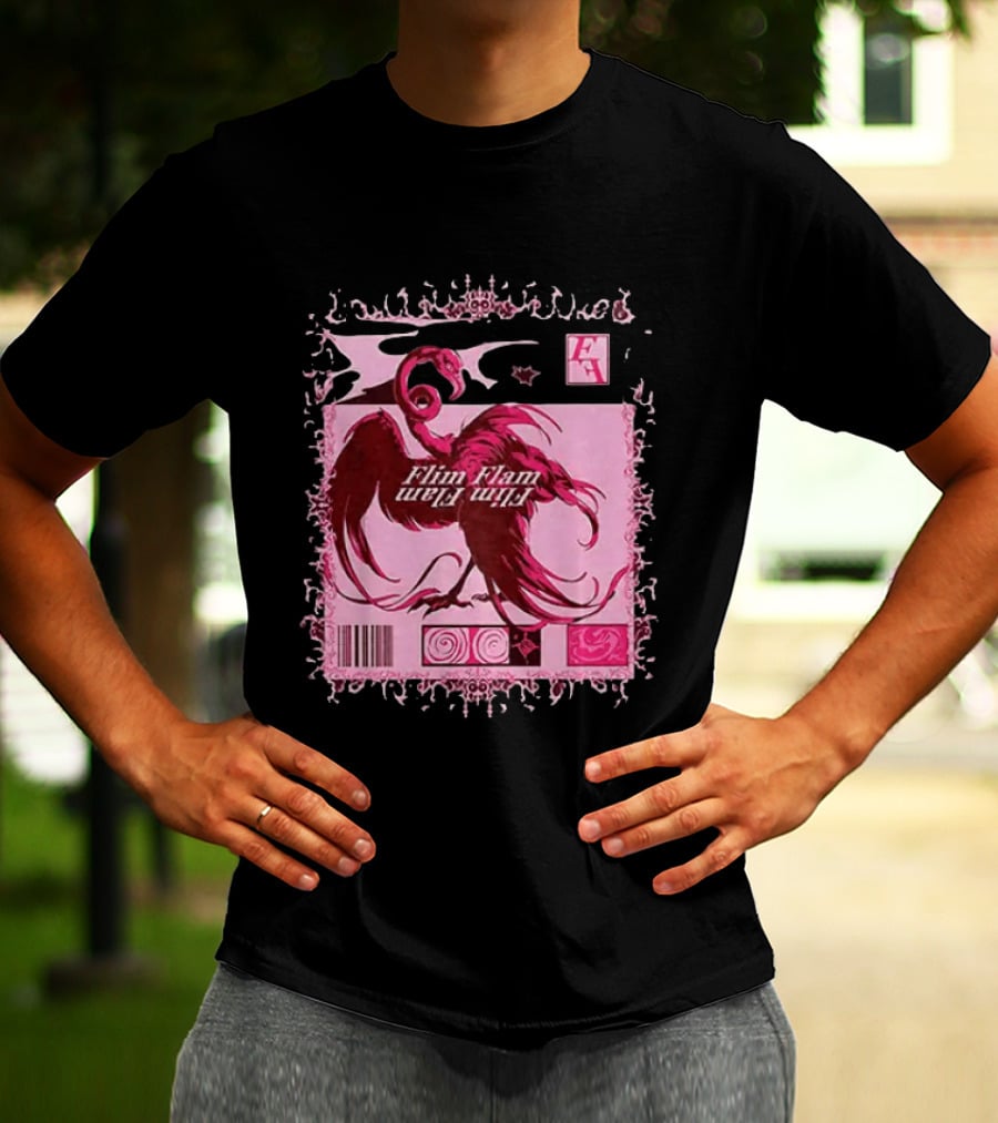 Flim Flam Flamingo Barcode Pink Swirl Border T-Shirt