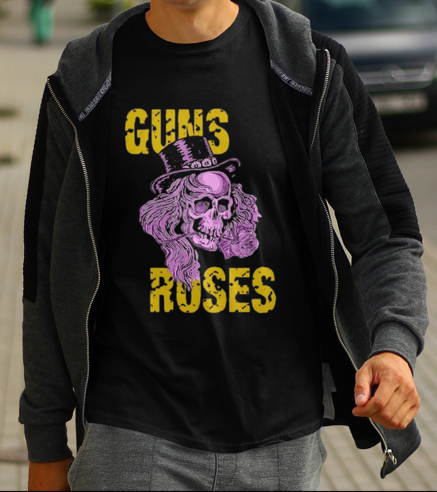 Guns N' Roses Distressed Skull With Top Hat And Roses T-Shirt