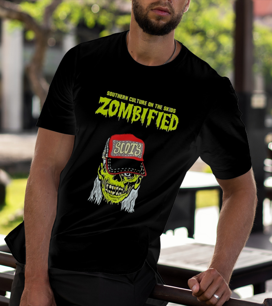 Southern Culture On The Skids Zombified Scots Skeleton With Red Cap T-Shirt