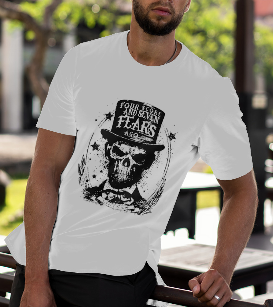 Abraham Lincoln Four Score And Seven Fears Ago Skull Top Hat Stars T-Shirt