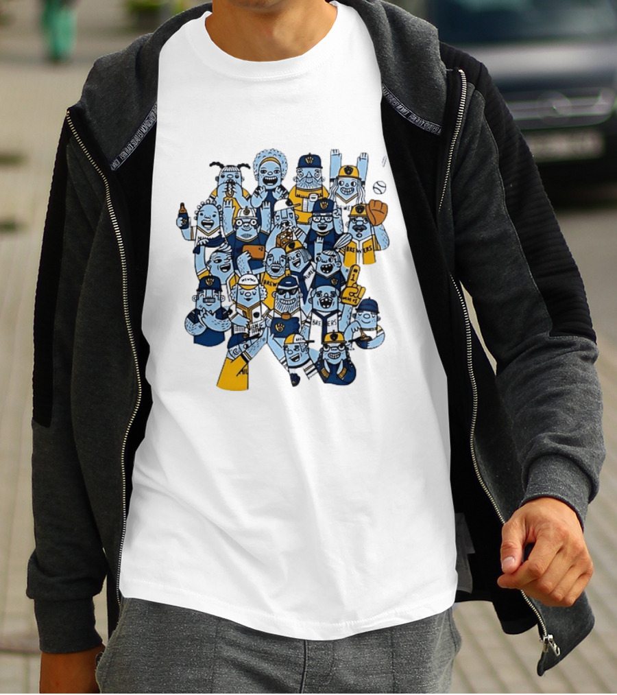 Milwaukee Brewers Fan Cartoon Characters Baseball Crowd T-Shirt
