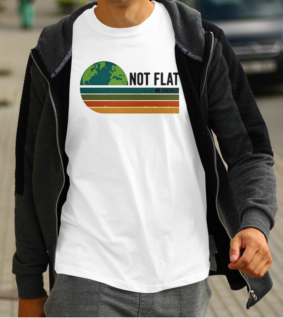 Not Flat We Checked Earth Globe Retro Stripes T-Shirt