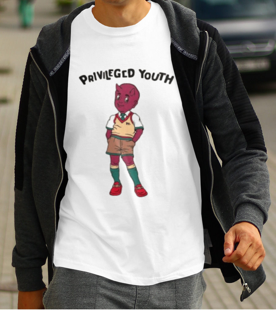 Privileged Youth Cartoon Devil Character Cream Independent Trading Co. Yearbook T-Shirt