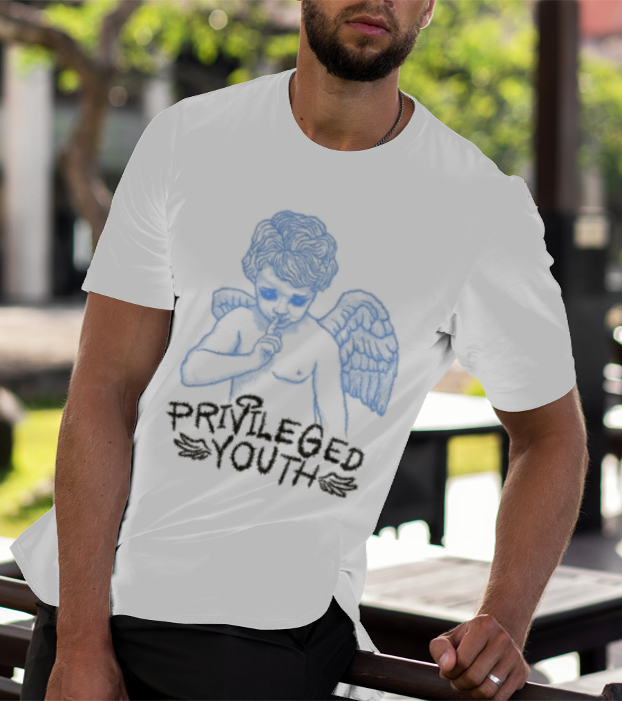 Privileged Youth Angel Blue Winged Figure Cream Color T-Shirt