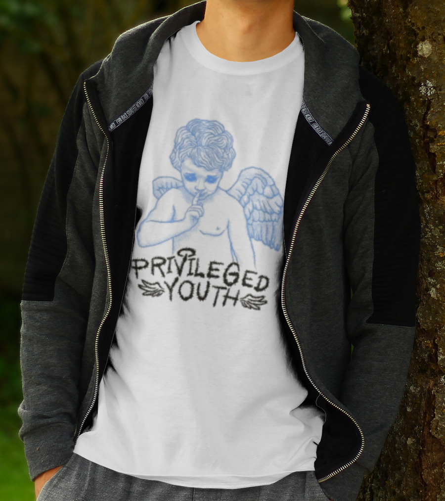 Privileged Youth Angel Blue Winged Figure Cream Color T-Shirt
