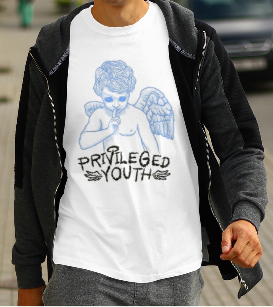 Privileged Youth Angel Blue Winged Figure Cream Color T-Shirt