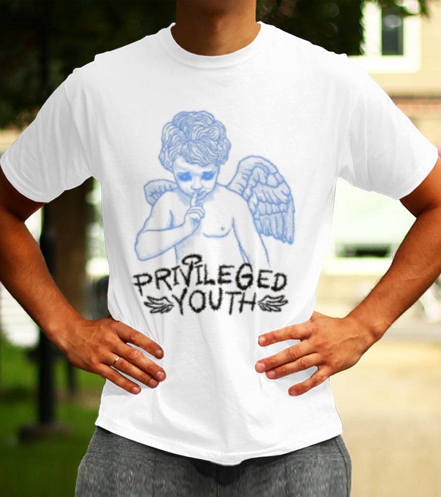 Privileged Youth Angel Blue Winged Figure Cream Color T-Shirt