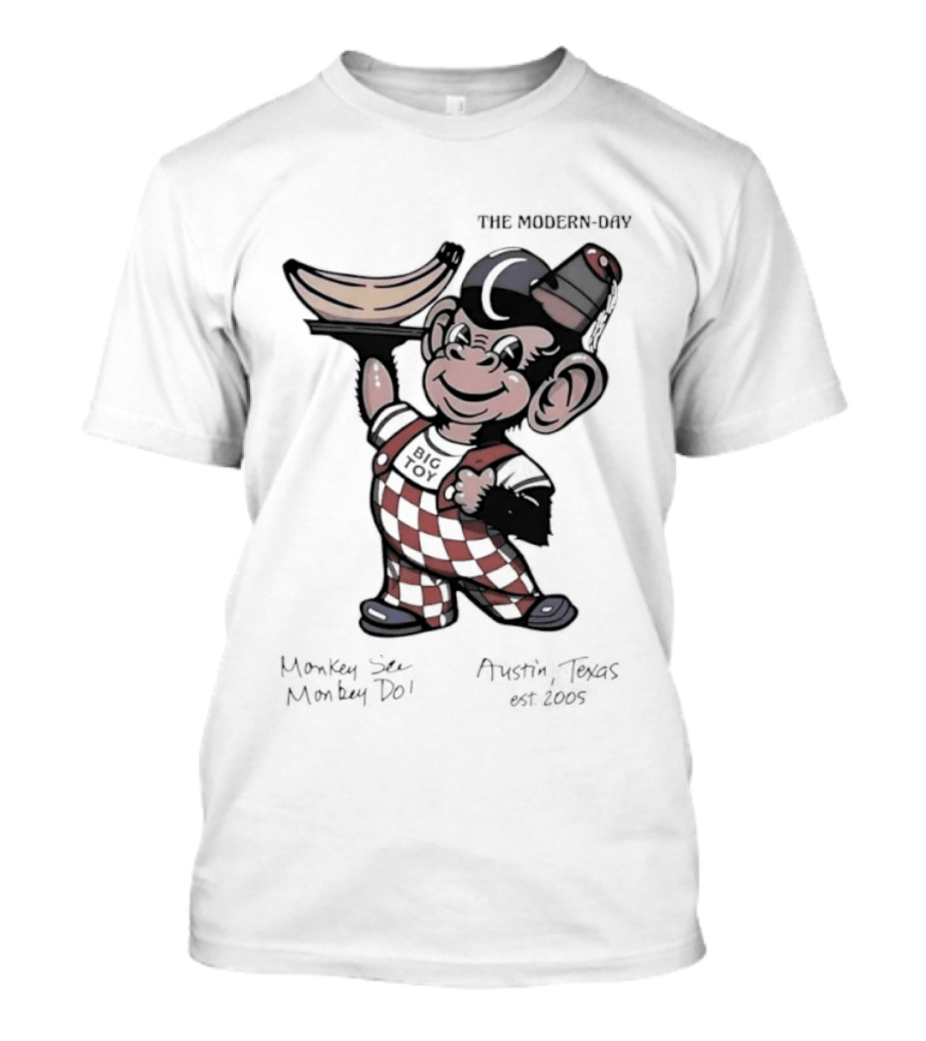 The Modern Day Big Toy Monkey See Monkey Do Austin Texas Est 2005 Vintage Cartoon T-Shirt
