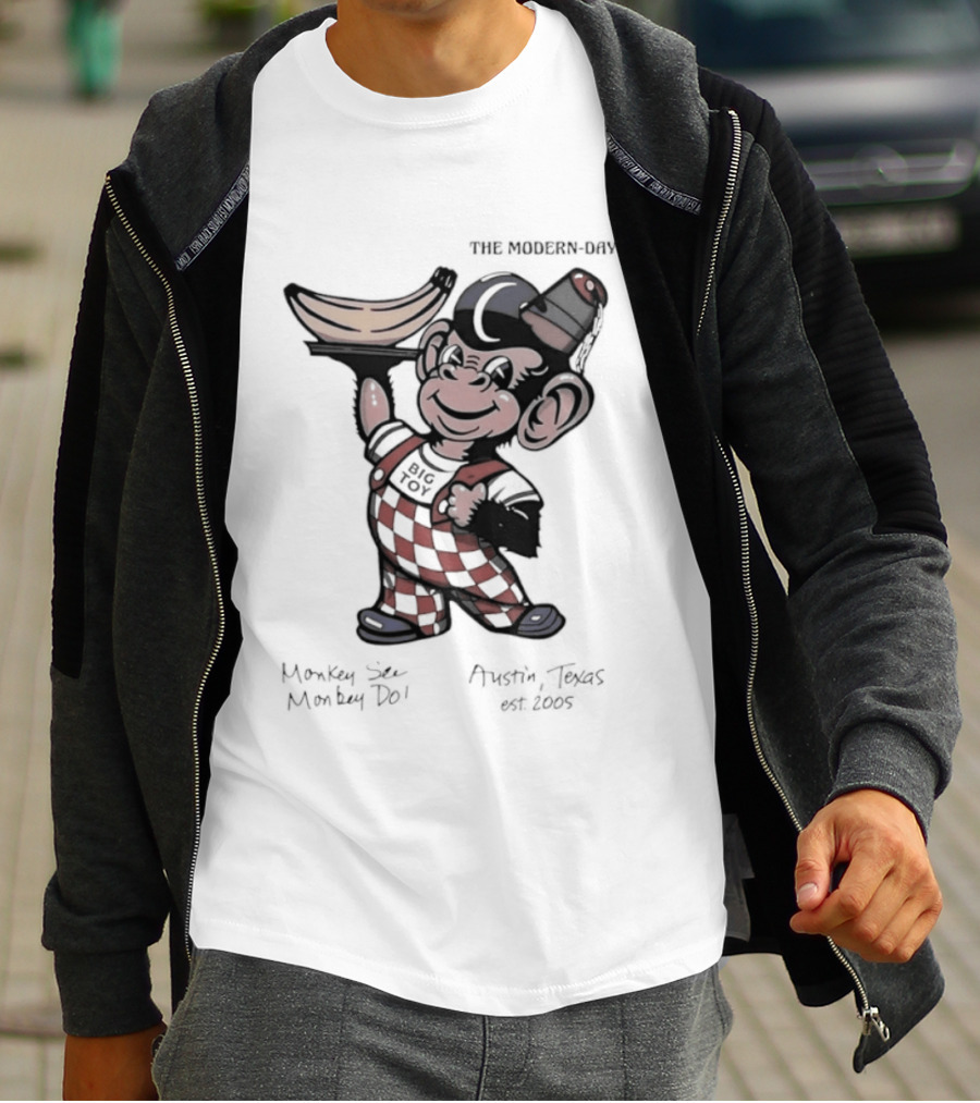 The Modern Day Big Toy Monkey See Monkey Do Austin Texas Est 2005 Vintage Cartoon T-Shirt