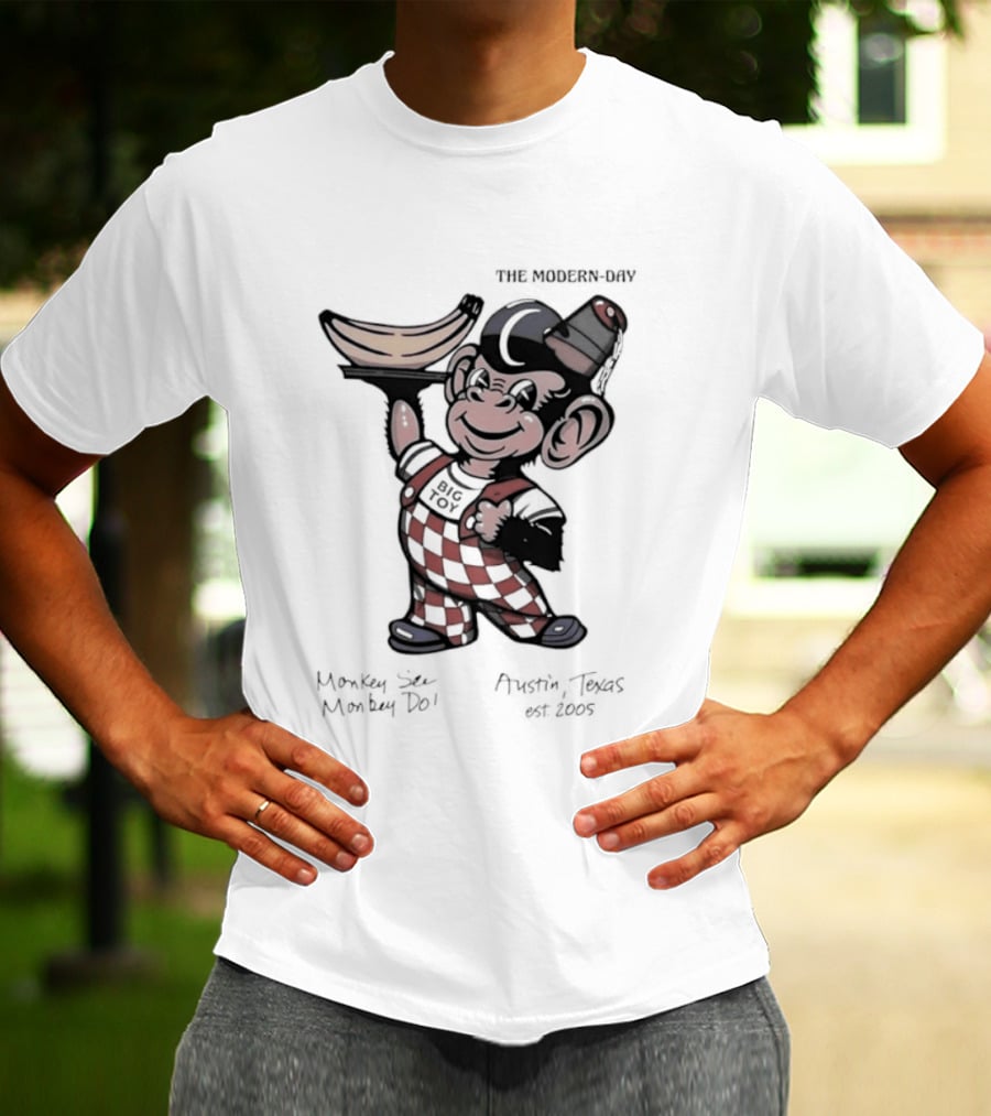 The Modern Day Big Toy Monkey See Monkey Do Austin Texas Est 2005 Vintage Cartoon T-Shirt