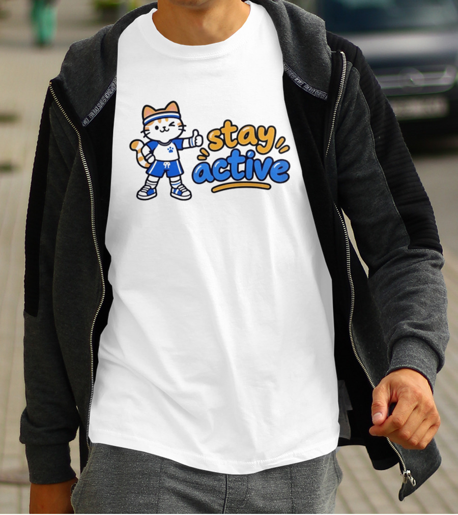 Cat Stay Active Fitness Workout Exercise T-Shirt